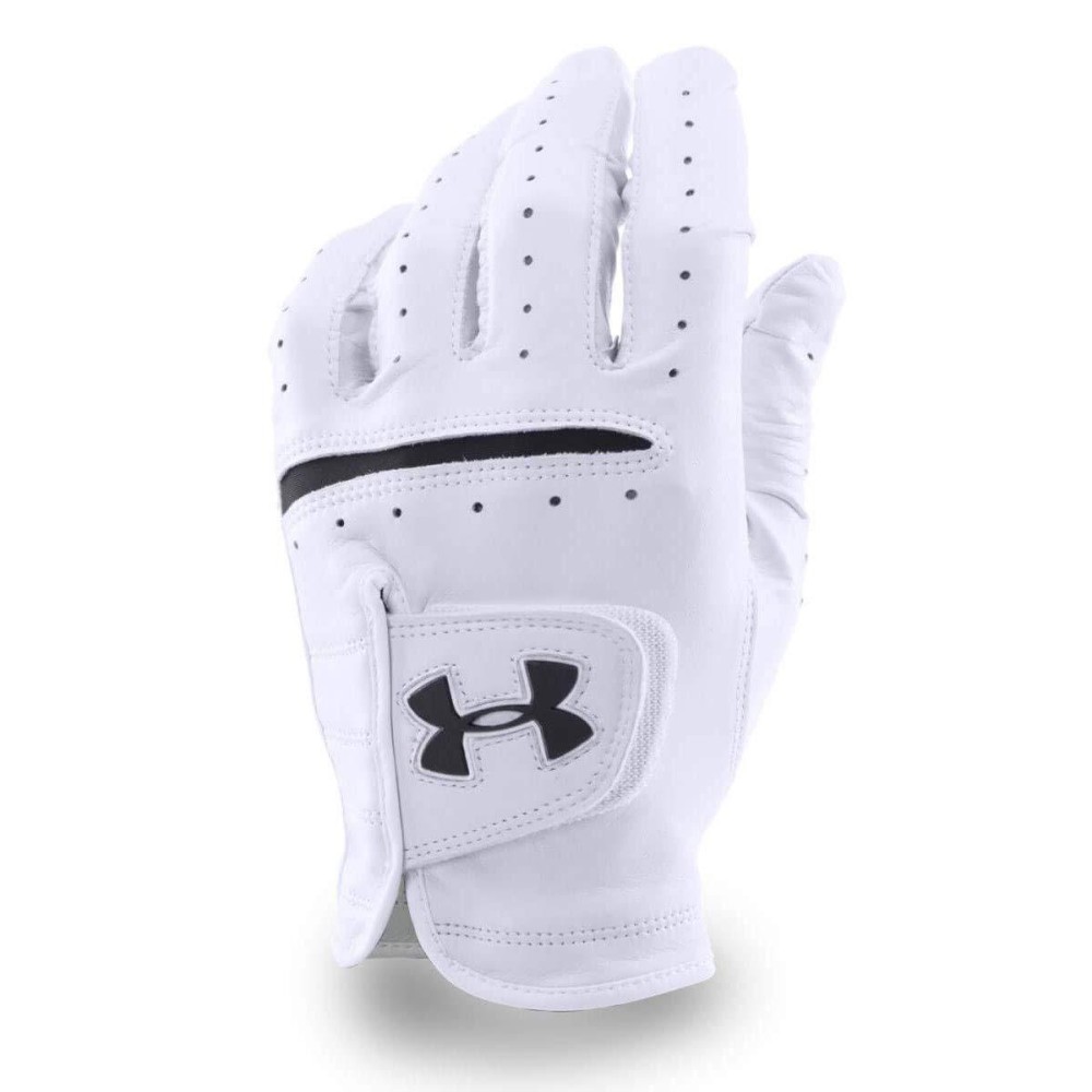 Under Armour Mens Strikeskin Tour Golf Gloves , White (100)/Black , Left Hand Medium/Large