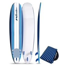 Wavestorm 8ft Classic Surfboard // Foam Wax Free Soft Top Longboard for Adults and Kids of All Levels of Surfing