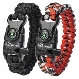 Paracord Bracelet K2-Peak - Survival Bracelets with Embedded Compass Whistle EDC Hiking Gear- Camping Gear Survival Gear Emergency Kit (Black/Red 9