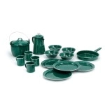 GSI Outdoors Camp Dinnerware Set I 4-Person Set Includes Pioneer Enamel Percolator, Frypan, Kettle, Bowls, Plates & Coffee Mugs