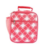 California Custom Personalized Insulated Water Resistant Lunch Bag with Exterior Zipper and Mesh Elastic Pockets (Blank, Coral Small Quatrefoil)