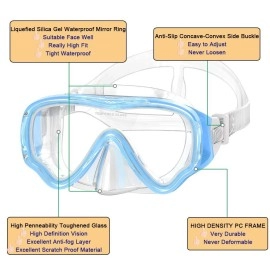 WACOOL Snorkeling Snorkel Diving Scuba Package Set Gear for Kids Youth Junior Anti-Fog Coated Glass with Silicon Mouth Piece Purge Valve and Anti-Splash (SkyBlue)