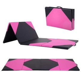 Gymnastics Mat Wrestling Mat Tumbling Mat Gym Mat Folding Gymnastic Mat Indoor Outdoor Gymnastic Mat Thick PU Leather Exercise Mat for Tumbling Stretching Yoga Arts Mat, Pink