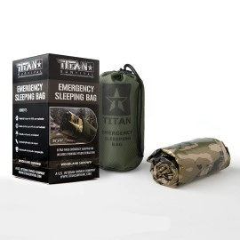TITAN Survival Emergency Sleeping Bag/Thermal Bivy Woodland CAMO PE, 36