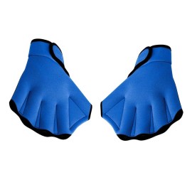 Qzc Pair of Aquatic Fitness Swim Training Gloves Water Resistance Training Aqua Fit Webbed Gloves (Blue, Mediun)