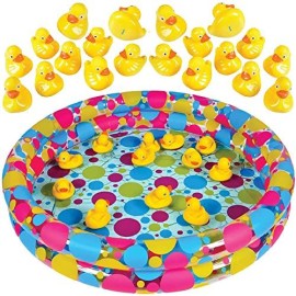 Gamie Duck Pond Matching Game for Kids Includes 20 Plastic Ducks with Numbers and 3? x 6? Inflatable Pool - Fun Memory Game - Water Outdoor Game for Children, Preschoolers, Birthday Party