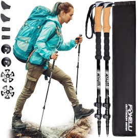 Foxelli carbon Fiber Trekking Poles - Lightweight collapsible Hiking Poles, Shock-Absorbent Walking Sticks with Natural cork grips, Flip Locks, 4 SeasonAll Terrain Accessories and carry Bag