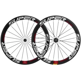 Superteam 50mm Clincher Wheelset 700c 23mm Width Cycling Racing Road Carbon Wheel Decal (White and Red Decal)