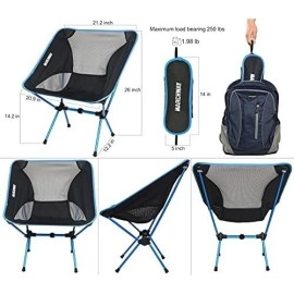 MARCHWAY Ultralight Folding Camping Chair, Portable Compact for Outdoor Camp, Travel, Beach, Picnic, Festival, Hiking, Lightweight Backpacking (Sky Blue)