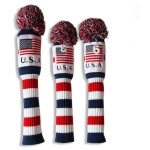 Craftsman Golf US Flag Knit Pom Pom White Blue Red Driver,Fairway Wood, Hybrid Head Cover Headcover for Callaway Mizuno Cobra Taylormade (3pcs (#1,3,5))