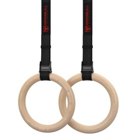 Wooden Gymnastics Rings with Adjustable Straps for Gym, Cross Training, Strength Training, Pull Ups and Dips (Wood - 32mm)