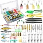 PLUSINNO Fishing Lures Baits Tackle including Crankbaits, Spinnerbaits, Plastic worms, Jigs, Topwater Lures , Tackle Box and More Fishing Gear Lures Kit Set, 102Pcs Fishing Lure Tackle