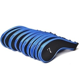 COOLSKY Neoprene Zippered Golf Club Iron Covers - Set of 10 Blue and Black