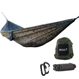 RALLT Premium Portable Camping Hammock with Carabiners - Durable Travel Hammock for Two Persons, Perfect for Hammock Camping and Outdoor Adventures (Digital Camo)