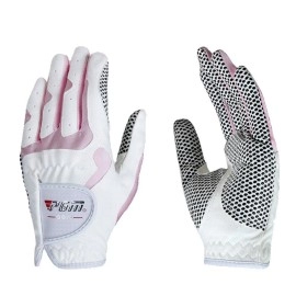 PGM Womens Golf Glove One Pair, Improved Grip System, Cool and Comfortable (White Pink, XL)