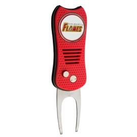 Team Golf NHL Calgary Flames Retractable Divot Tool with Double-Sided Magnetic Ball Marker, Features Patented Single Prong Design, Causes Less Damage to Greens