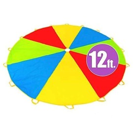 Play Platoon Rainbow Parachute Toy for Kids, 12 ft Play Parachute Game for Kids with 16 Handles, Parachute for Kids, PE Equipment for Elementary School Gym Class, Backyard/Indoor Play Equipment