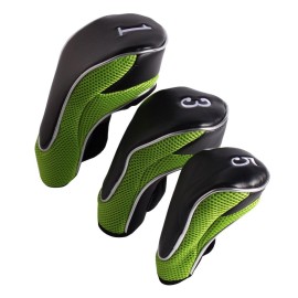 Andux Golf 460cc Driver Fairway Wood Club Head Covers Hook & Loop Set of 3 Green