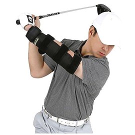 Weighted Elbow Brace - Shoulder Turn & Straight Arm Golf Swing Trainer Increasing The Moment of Inertia Force (Rigid, US Patented)