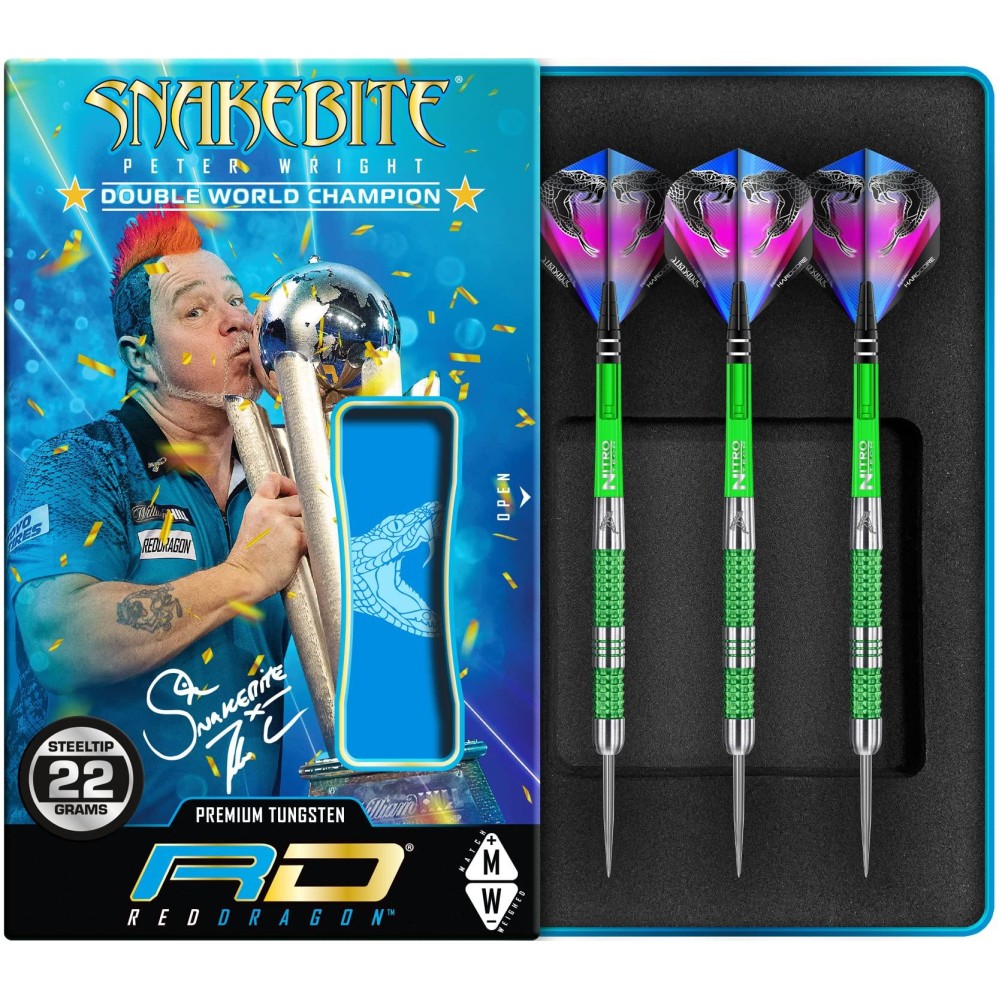 Peter Wright Snakebite Mamba: 22g Tungsten Darts Set with Flights and Stems