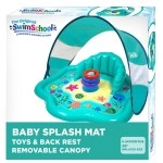 SwimSchool Baby Splash Play Mat with Adjustable Canopy - Inflatable Play Pool for Babies & Infants with Backrest - Includes Baby Water Toy Rings