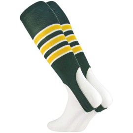 TCK Striped Baseball Stirrups Pattern D (Dark Green/White/Gold, Large)