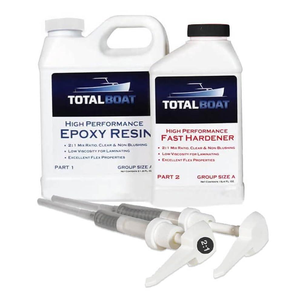 TotalBoat High Performance Epoxy Kit, Crystal Clear Marine Grade Resin and Hardener for Woodworking, Fiberglass and Wood Boat Building and Repair (Quart, Fast)