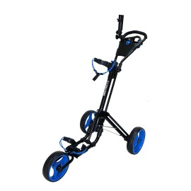 Qwik-Fold 3 Wheel Push Pull Golf CART - Foot Brake - ONE Second to Open & Close! (Black/Blue)