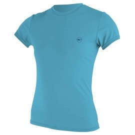 ONeill Wetsuits Womens Basic Skins Upf 30 + Short Sleeve Sun Shirt, Turquoise, X-Large