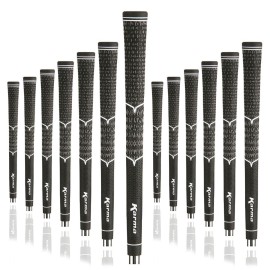 Karma V-Cord Half Cord Golf Grip Set, Black/Black Standard Size Corded Rubber Hybrid Comfort Grip Extra Traction Superior Control, 13 Replacement Driver Fairway Iron Wedge Golf Grips for Men