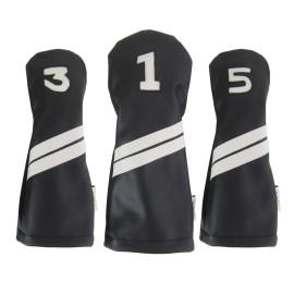 Sunfish Leather Golf Headcover Set 1-3-5 Driver 3 Wood 5 Wood Fairway Black and White