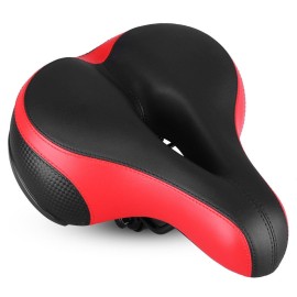 UNISTRENGH Bike Saddles Big Bum Comfort Bike Seat for Mens Womens Professional Mountain Road Bicycle MTB Cushion Pad (Black/Red)