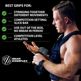 Bear KompleX 3 & 2 Hole Carbon Hand Grips for Gymnastics & Crossfit, Pull-ups, Weight Lifting. WODs w, Wrist Straps. Comfort & Support-Hand Protection from Rips & Blisters. (Large, 3-Hole)