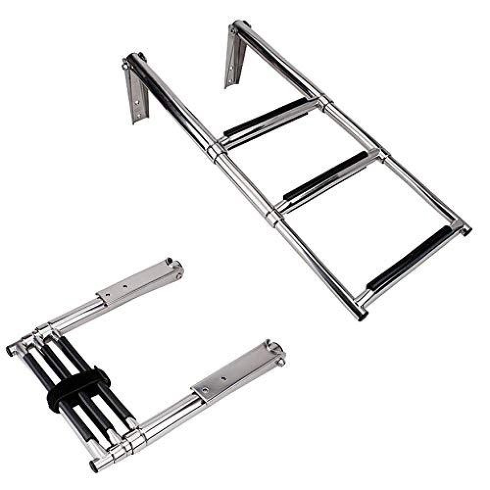 SeaLux Stainless Steel 400 lbs. Capacity 3-Step Over Platform Telescoping Boarding Ladder for Boat , Truck