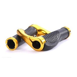 WIROJ BlueSunshine The Comfiest Ergonomic Bicycle Handlebar Rubber Grips with Anti-Slip Contoured Design and Aluminum Alloy Inner Ring Clamps (Golden)