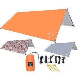 Lone Wolf 10.5 x 10.5 Lightweight Hammock Rain Fly Tent Tarp Water Proof Camping Shelter Ripstop Material UV Protection Sand Resistant Beach Blanket Essential Survival Gear (Orange)