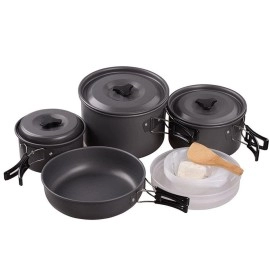 Ellen Outdoor Camping Hiking Cookware Backpacking Cooking Picnic Bowl Pot Pan Set (Black-SY500)