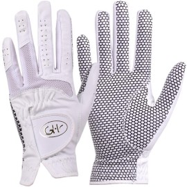 GH Women's Leather Golf Gloves One Pair - Plain Both Hands (White, 20 (M))