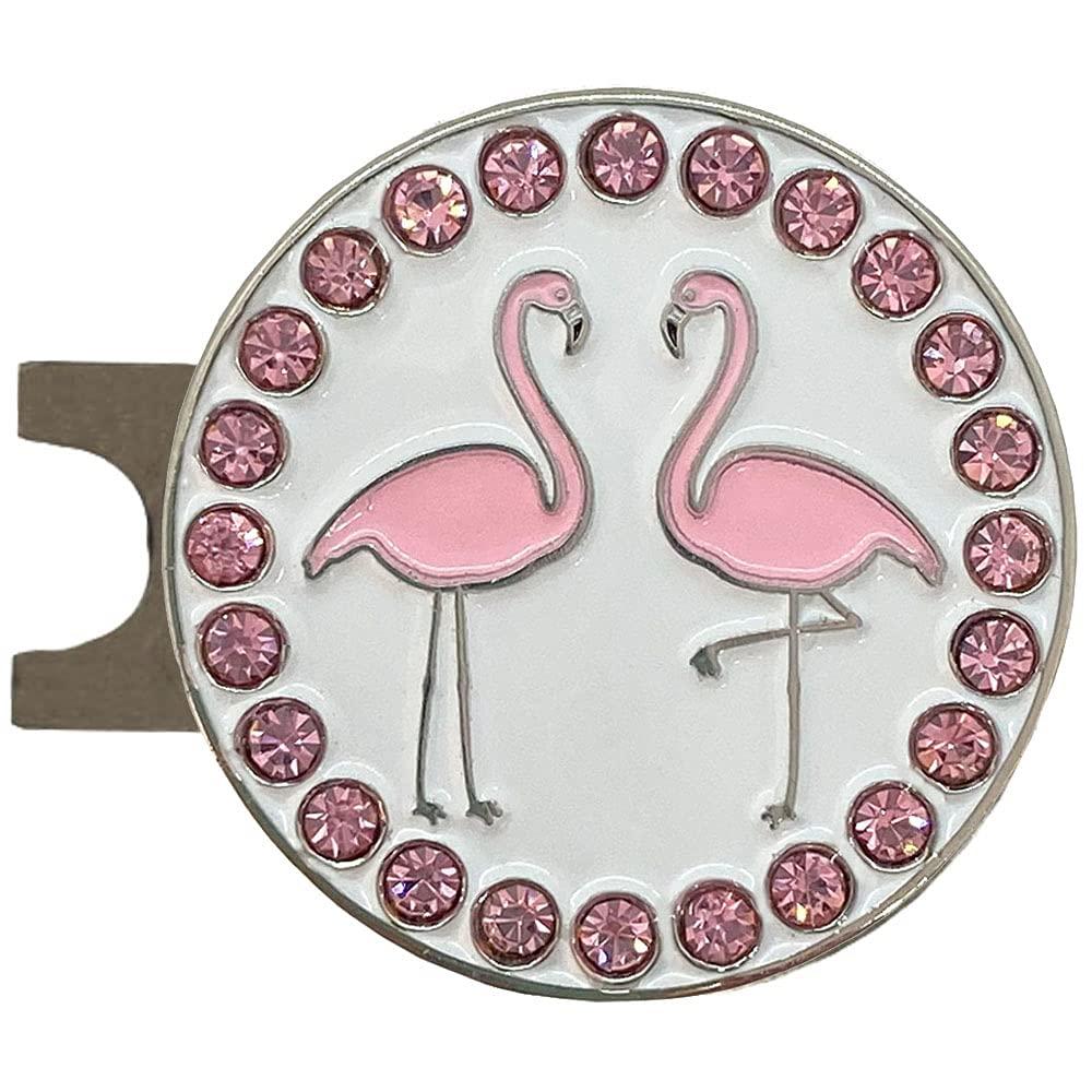 Giggle Golf Bling Golf Ball Marker with A Standard Magnetic Hat Clip Great Gift for Women (Flamingos)