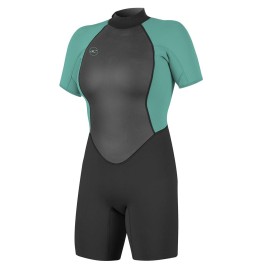 O'Neill Women's Reactor-2 2mm Back Zip Short Sleeve Spring Wetsuit, Black/Light Aqua, 14