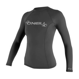 ONeill Wetsuits Womens Basic Skins Upf 50+ Long Sleeve Rash Guard, Graphite, Medium