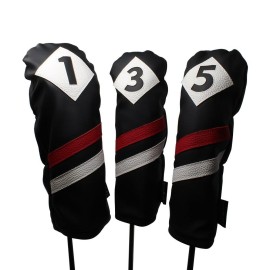 Majek Retro Golf Headcovers Black Red and White Vintage Leather Style 1 3 5 Driver and Fairway Head Covers Fits 460cc Drivers Classic Look