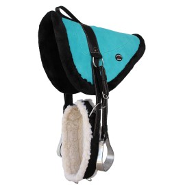 CHALLENGER Horse Western Suede Leather Saddle Bareback Pad Treeless Stirrups Turquoise39140