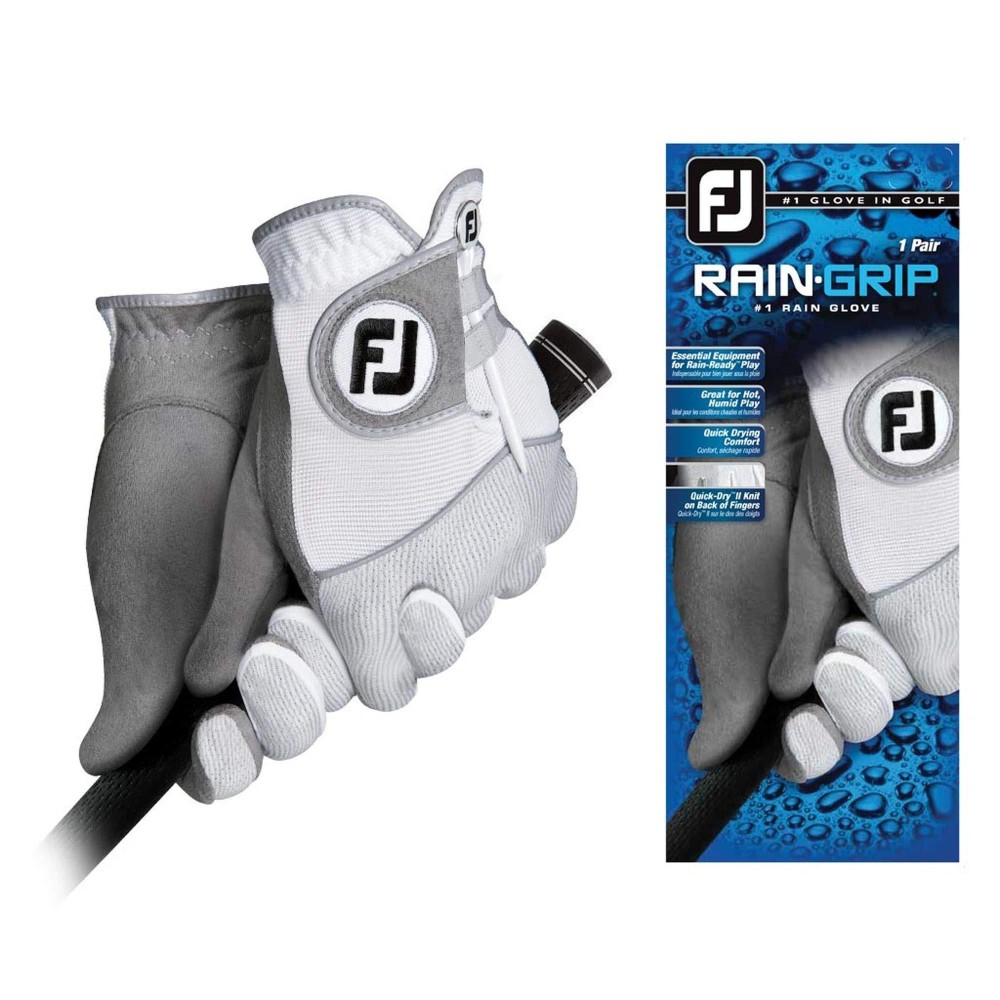 FootJoy Men's RainGrip Pair Golf Glove White/Grey, Medium/Large, Pair