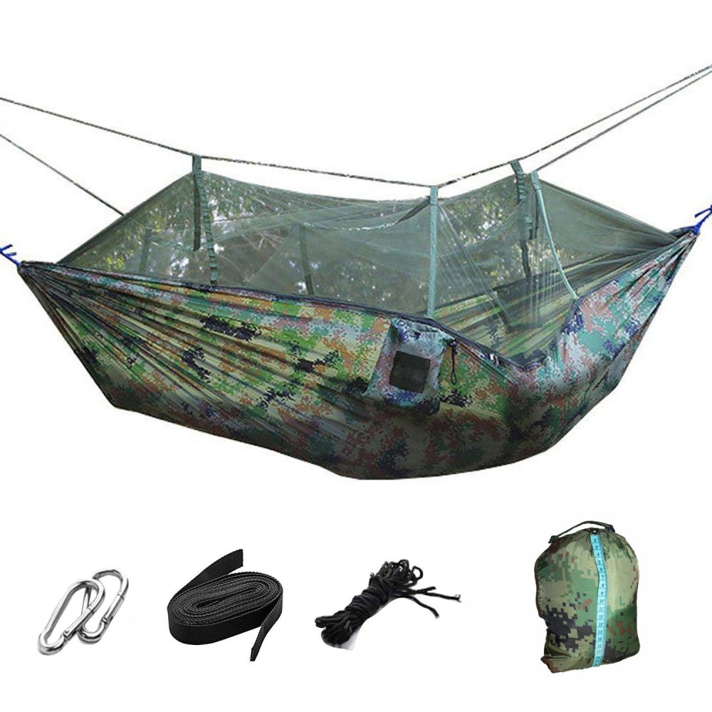 Portable Foldable Double Camping Hammock Mosquito Net Tree Hammocks Tent Travel Hanging Bed,Premium Quality Lightweight 210T Nylon,Capacity up to 441 lbs,with Strong Tree Straps,Hooks,Storage Bag