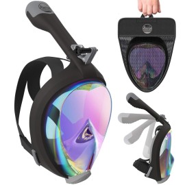 Aleoron - Foldable Snorkel Mask Full Face for Adults - Latest Dry Top System 180 Panoramic Snorkeling Mask with Camera Mount Safe Breathing Anti Fog