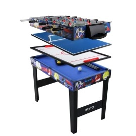 IFOYO Multi Function Combo Game Table, Steady 4 in 1 Pool Table for Kids, Hockey Table, Soccer Football Table, Table Tennis Table,Ideal for Kids, 31.5 Inches, Blue