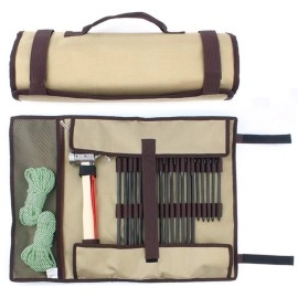 TINTON LIFE? Heavy Duty Tent Nail and Hammer Storage Bag Oxford Stakes Pegs Pouch Holder Case - Tent Pegs Not Included (Khaki)