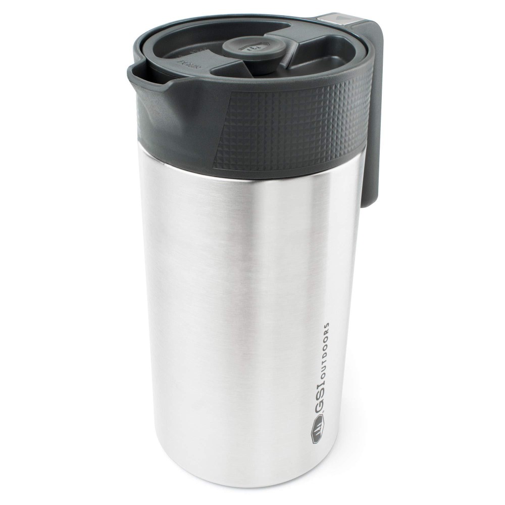 GSI Outdoors, Glacier Stainless JavaPress, 30oz French Press Coffee Mug for Camping, Brushed