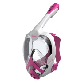 SEAC Unica + Bag, Full Face Snorkeling Mask 180 GoPro Compatible Snorkel Mask- Panoramic Full Face with Anti-Fog Anti-Leak Snorkeling Design, Adults, White/Pink, s-m (1700002001132A)